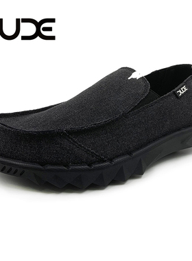 DUDE都德一脚蹬男鞋秋冬透气懒人厚底休闲鞋男软底厚底帆布鞋黑色