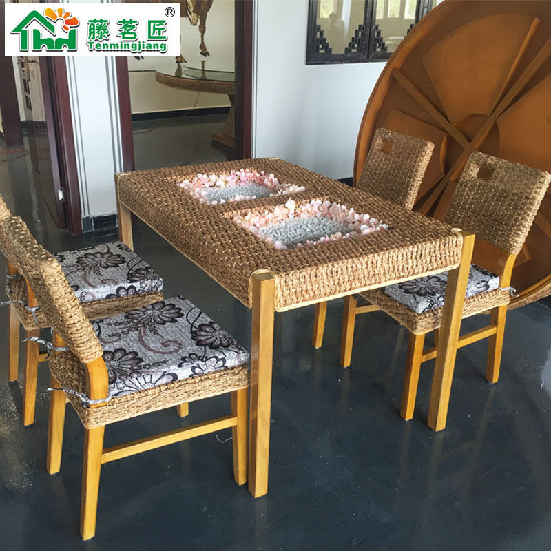 酒店餐厅藤桌椅饭店藤椅长方火锅桌茶楼会所靠背椅子东南亚藤家具