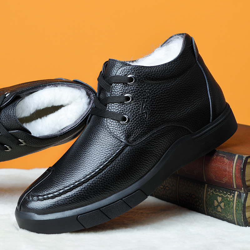 头层牛皮羊毛男士棉鞋真皮加绒保暖爸爸男鞋高帮休闲男款皮鞋防滑