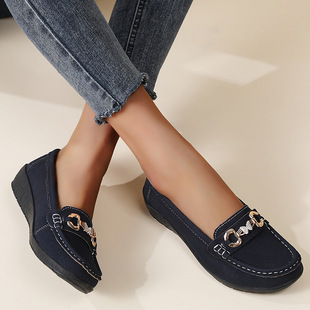 外贸大码2026新款单鞋女  时尚英伦复古金属扣乐福鞋