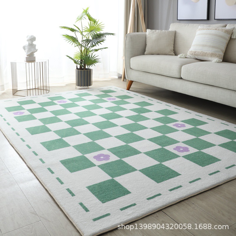 仿羊绒棋盘格地毯客厅简约摩洛哥黑白茶几垫网红家用床边毯飘窗垫