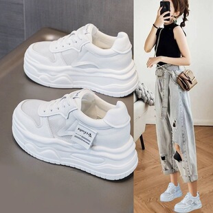 8cm厚底内增高小白鞋女夏新款网面透气女鞋百搭运动休闲单鞋
