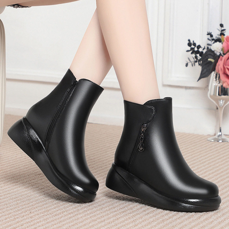 厚底复古新款短靴女侧拉链妈妈鞋秋冬季时尚女加绒圆头英伦风皮靴,运动鞋new,运动休闲鞋,淘宝优惠券,粉丝福利购,淘宝优惠卷
