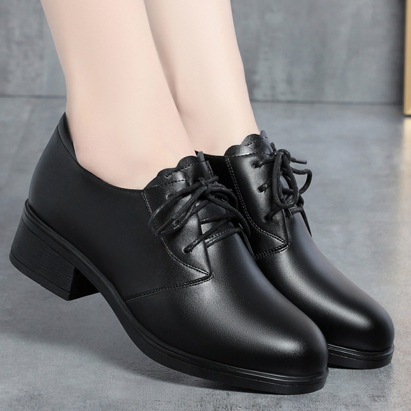 软皮软底女鞋大码中老年工作鞋黑色深口单鞋女春秋款粗跟系带皮鞋,运动鞋new,运动休闲鞋,淘宝优惠券,粉丝福利购,淘宝优惠卷