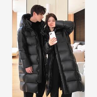 加厚2023东北旅游黑金新款长款过膝羽绒服情侣男女款500克鹅绒