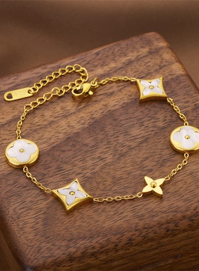 跨境新款四叶草高版本不锈钢手链女小众轻奢白色五花设计时尚百搭