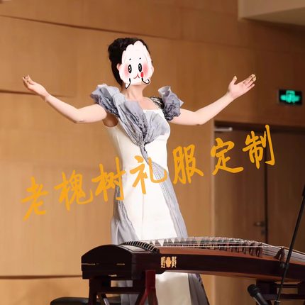 定制学生艺考古筝演奏礼服音乐会独唱文艺演出服白色短袖2024新款