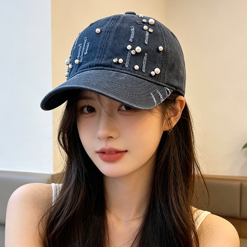 珍珠装饰棒球帽子女夏季韩版街头潮帽防晒遮阳帽休闲百搭鸭舌帽