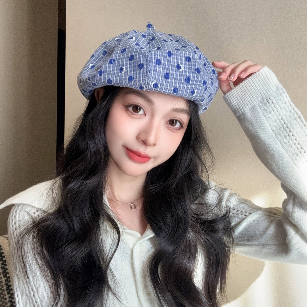 英伦复古格子贝雷帽女秋季百搭