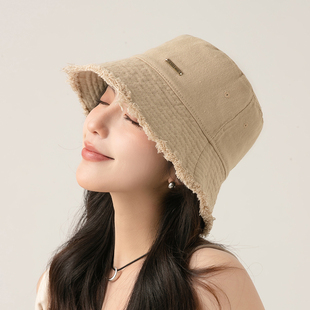 帽子女款2025夏季新款休闲百搭渔夫帽宽檐显脸小盆帽遮阳防晒帽潮