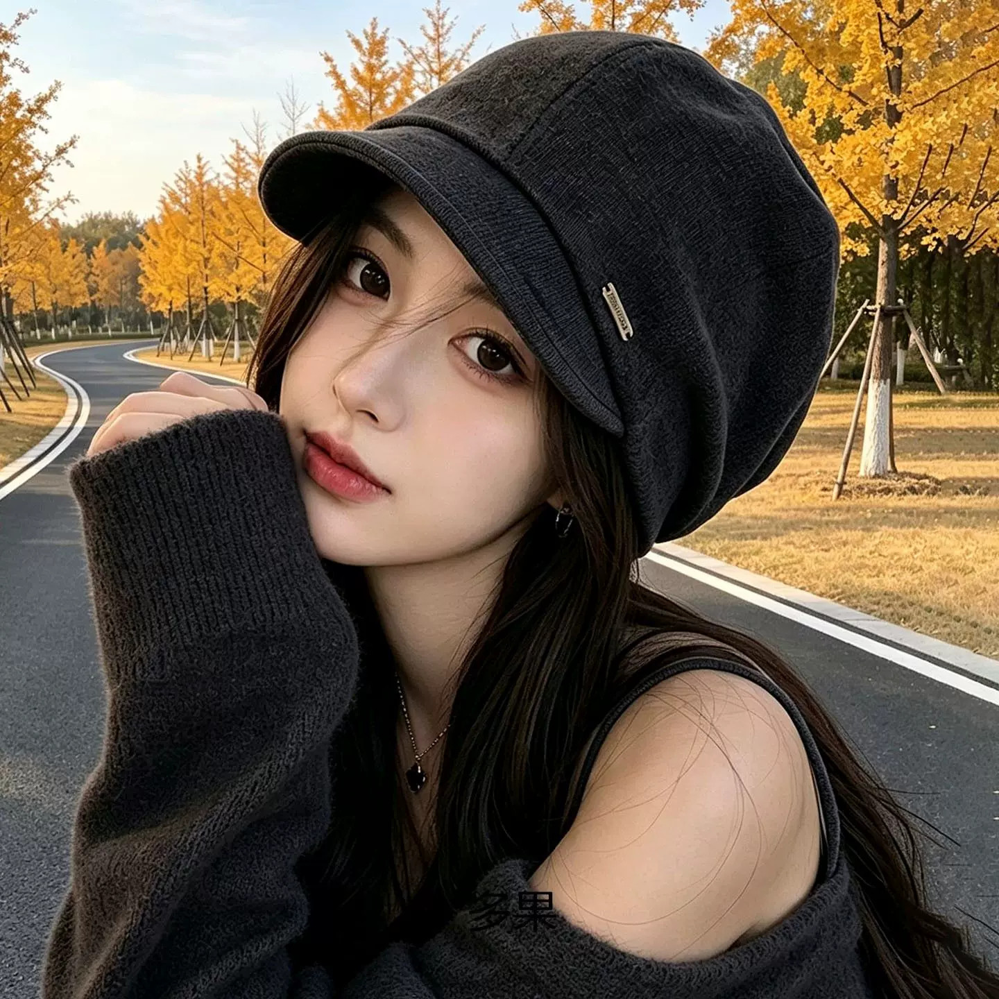 秋季女短檐堆堆帽显脸小大头围
