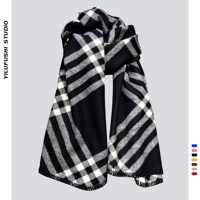 2025新款经典格纹围巾女秋冬韩版黑白披肩仿羊绒加大加宽保暖围脖