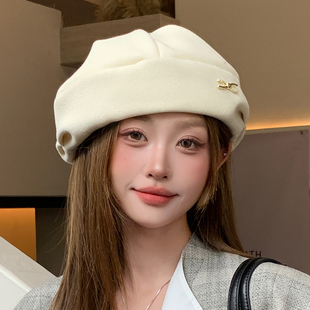 2025新款秋冬贝雷帽大头围帽子显脸小百搭保暖气质女款可爱花朵