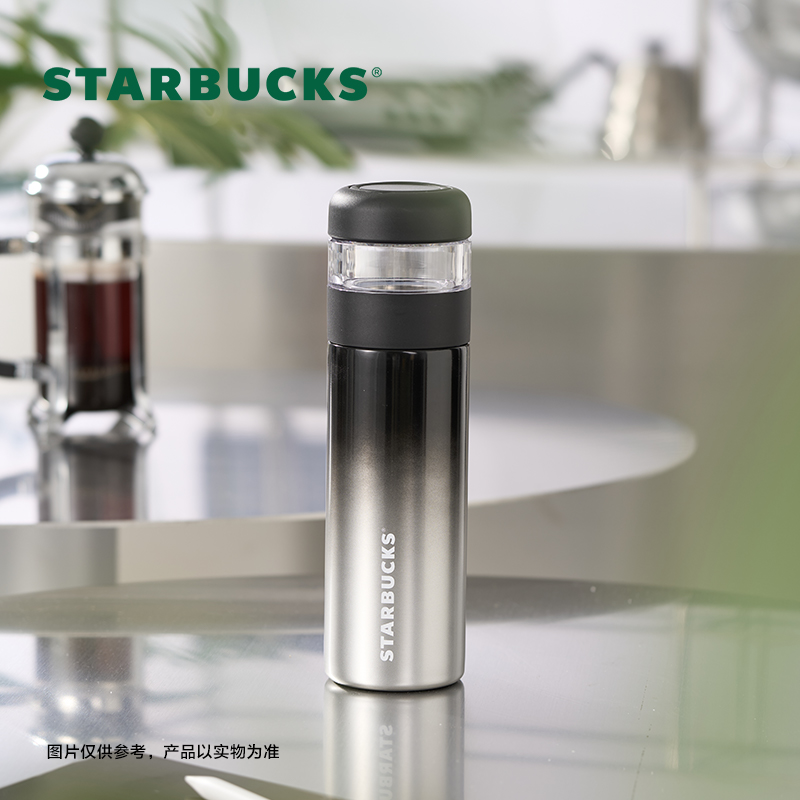 星巴克杯子经典系列黑报渐变款茶水分商杯425ml