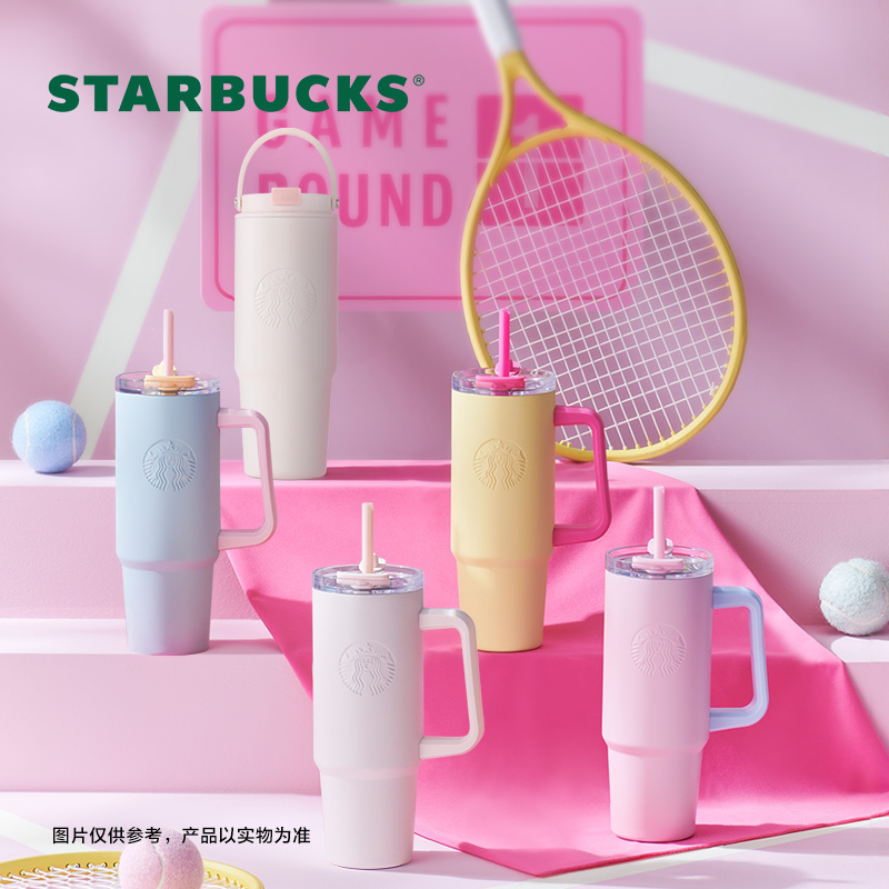 星巴克杯子多彩夏日系列合集经典晶粉款冰霸杯玫瑰金钛杯