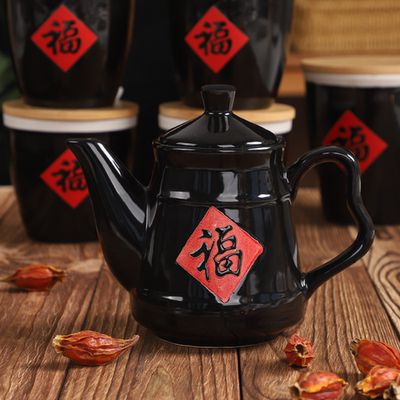 中式陶瓷福字压盖防尘油壶