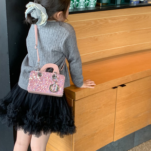 小女孩迷你戴妃包包女童2025新款亮片包小巧精致手拎包斜挎小方包
