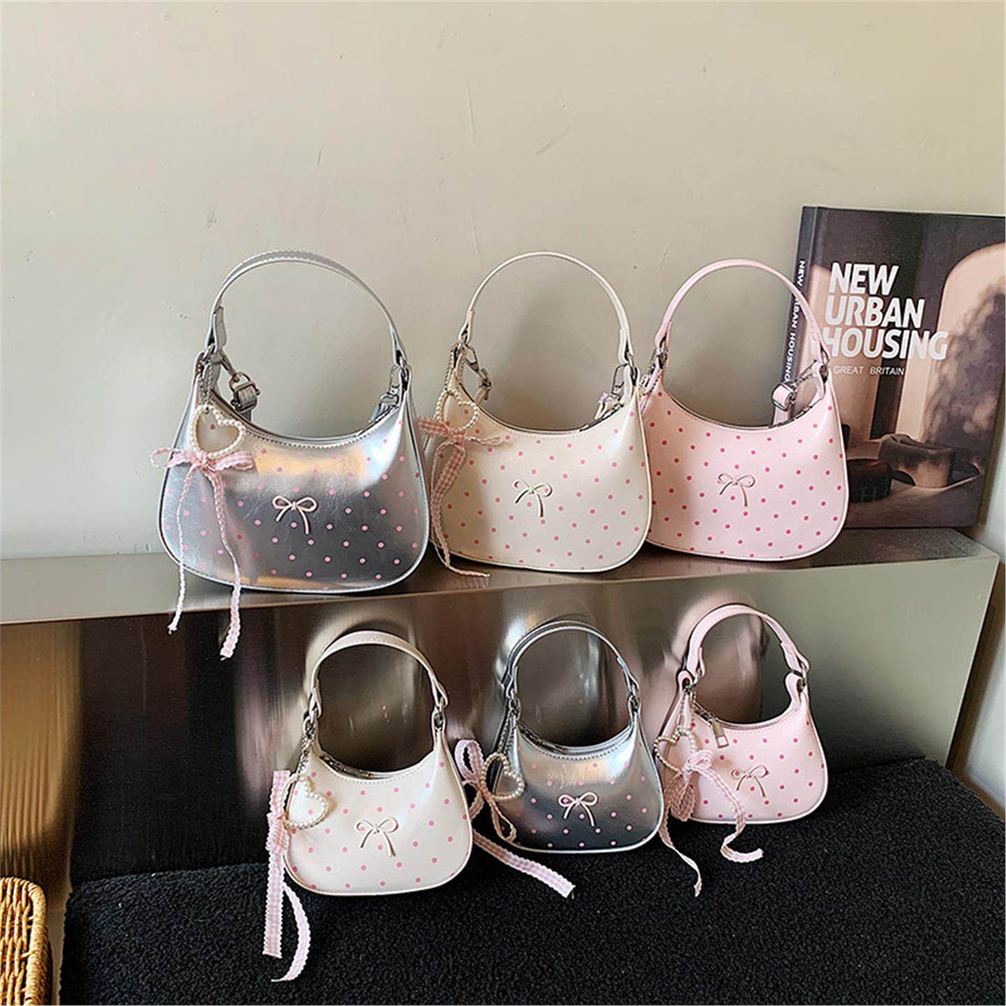 2026新款女童粉色波点手提饺子包精致蝴蝶结小拎包亲子迷你斜挎包