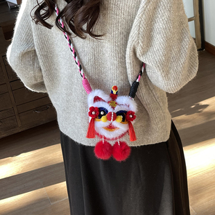 新款儿童醒狮零钱包可爱毛绒斜挎包宝宝过年红包包国风萌趣小挎包