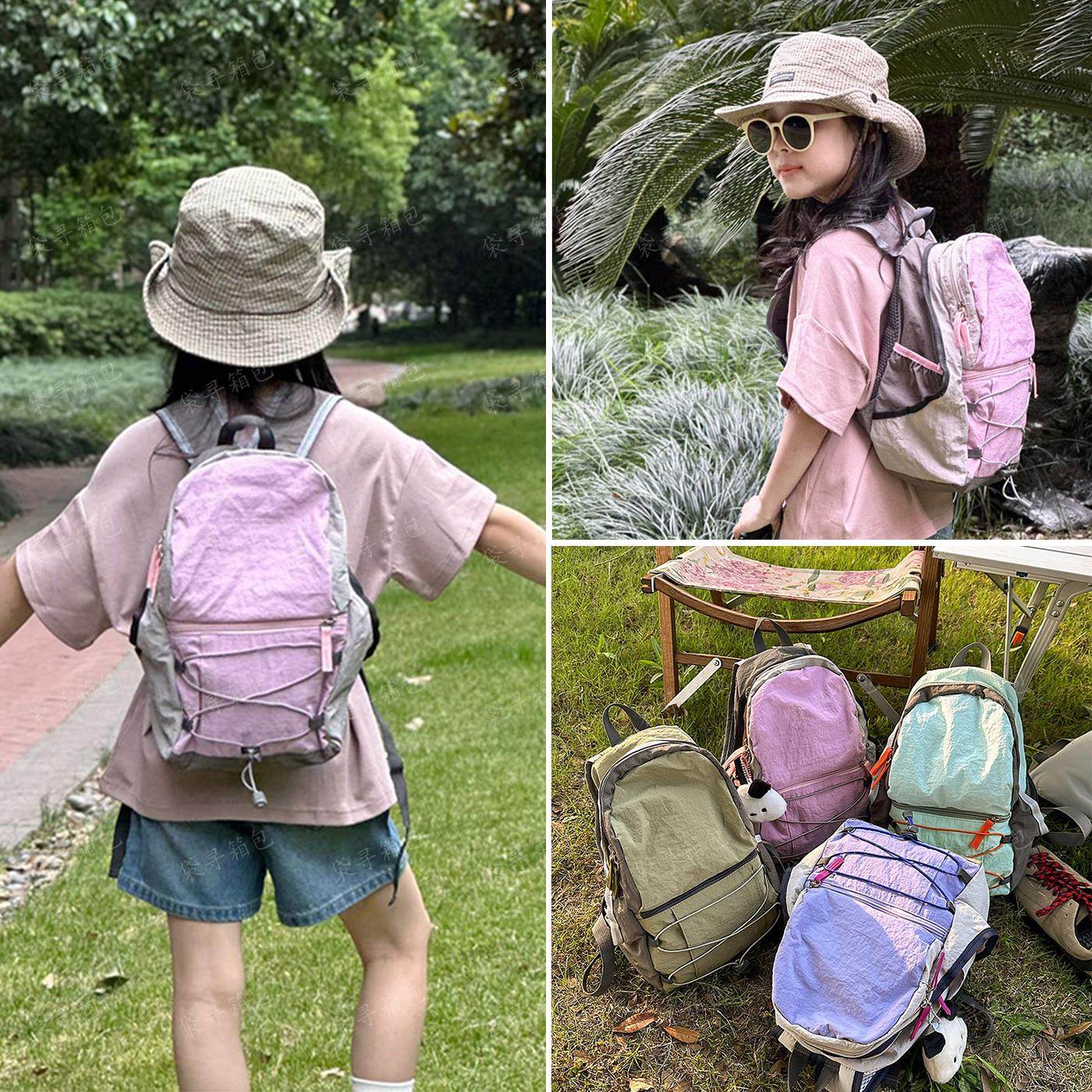 儿童户外背包新款拼色超轻小书包男女童外出轻便双肩包女孩幼儿园