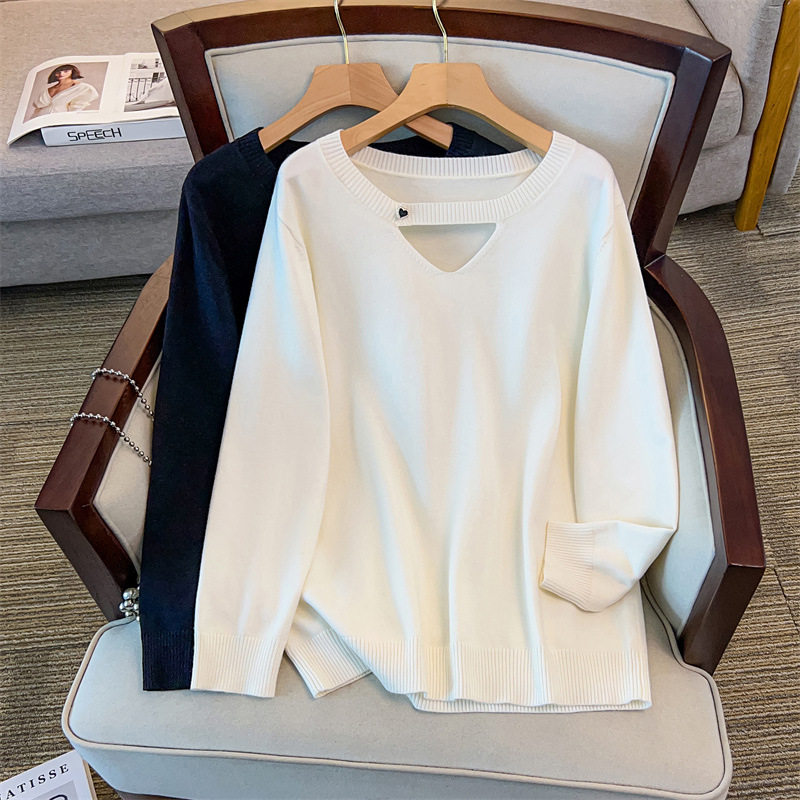 300斤特大码设计感缕空针织衫毛衣胖M宽松小众打底衫上衣春季新款