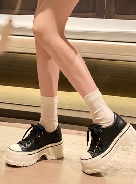 小个子8CM内增高女鞋2025年新款圆头单鞋真皮厚底松糕老爹鞋欧货