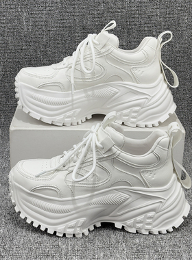 小个子春秋款2025新款厚底松糕小白鞋真皮内增高欧货白色老爹鞋女