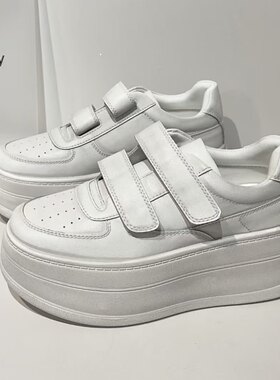 欧洲站2026年新款真皮脏脏鞋厚底松糕板鞋魔术贴增高小白鞋女欧货