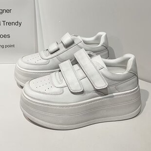 欧洲站2026年新款真皮脏脏鞋厚底松糕板鞋魔术贴增高小白鞋女欧货