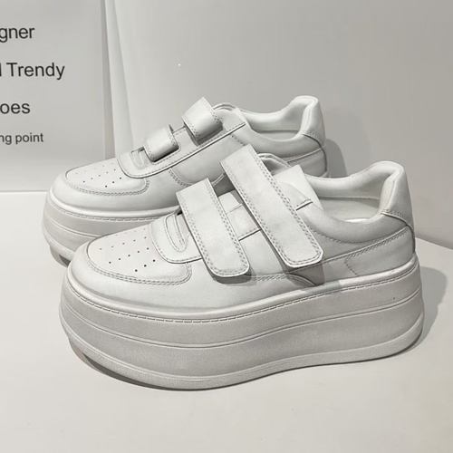 欧洲站2026年新款真皮脏脏鞋厚底松糕板鞋魔术贴增高小白鞋女欧货