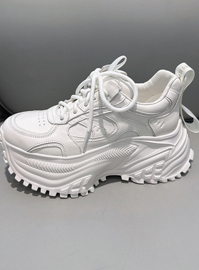 欧洲站2026新款小个子老爹鞋女真皮厚底松糕鞋增高8CM欧货小白鞋