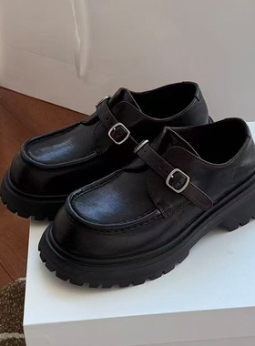 欧洲站2026新款真皮单鞋黑色乐福鞋欧货英伦风松糕厚底大头皮鞋女