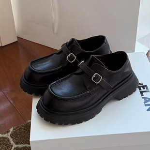 欧洲站2026新款真皮单鞋黑色乐福鞋欧货英伦风松糕厚底大头皮鞋女
