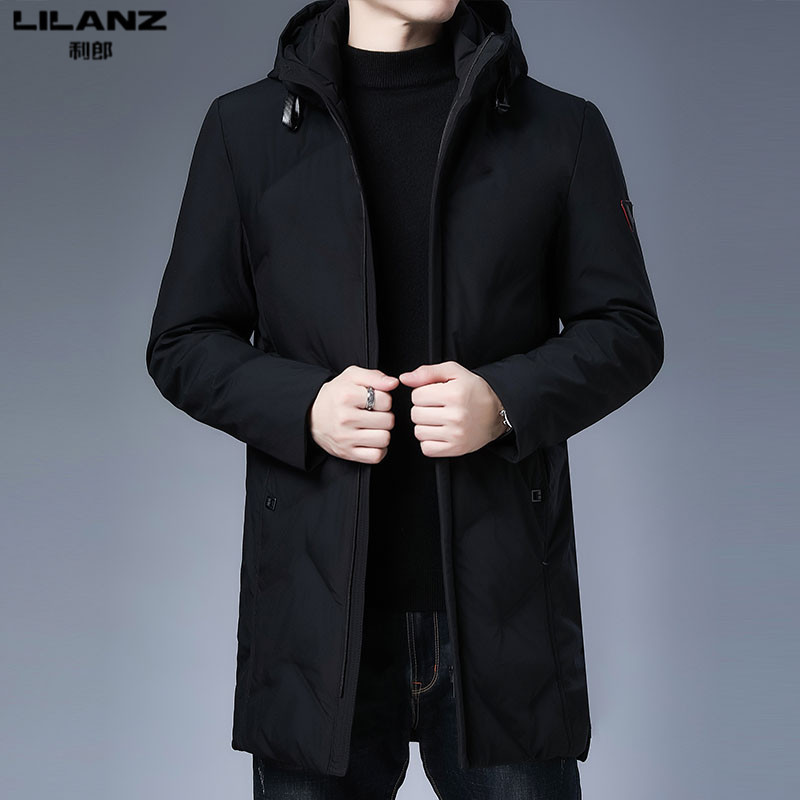 利郎男士中长款连帽羽绒服冬季加厚保暖外套新款时尚休闲纯色男装