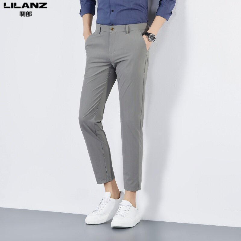 2026利郎新款休闲裤男士修身弹力九分裤夏季冰丝男裤潮流百搭西裤