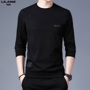 2025利郎男装长袖T恤秋季新款休闲圆领卫衣男士纯色休闲打底衫潮