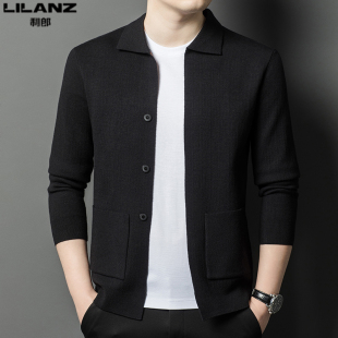 利郎男装针织衫春季新款纯色休闲毛衣中青年男士时尚翻领开衫外套