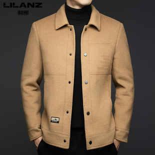 利郎男装短款毛呢大衣冬季新款男士保暖翻领羽绒内胆羊毛夹克外套