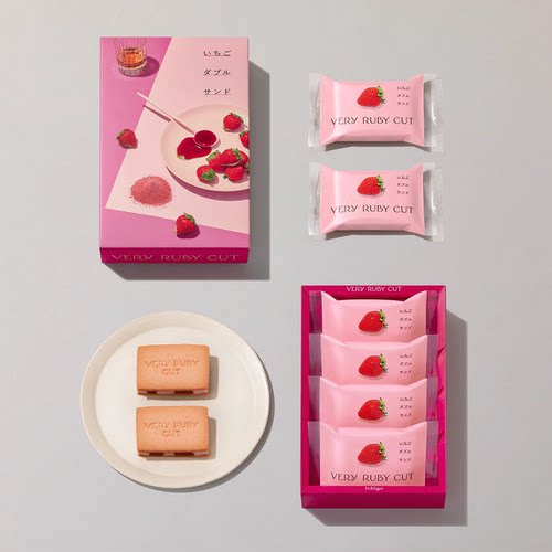 现货新品日本VERY RUBY CUT 草莓黄油夹心饼干曲奇三明治零食礼盒