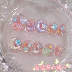多巴胺穿戴甲手工定制摩卡钻美少女腮红2023短款可爱可拆卸甲片