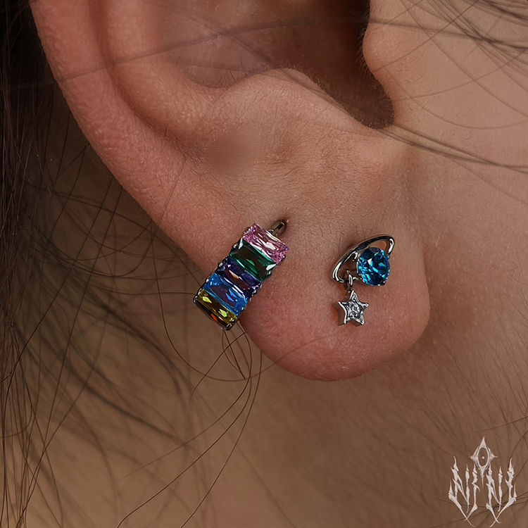 行星环绕 16g0.9螺纹端 植入级钛合金耳钉高抛光防过敏小众亚文化