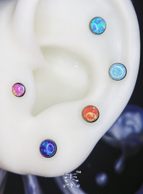 平底包边澳宝345mm欧泊Opal 钛合金耳钉16g0.9螺纹小众眉唇鼻通用