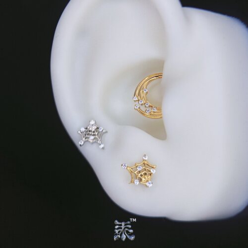 破幻梦网 不规则蜘蛛网耳钉daith环镀金鼻中隔F136钛合金植入级亚