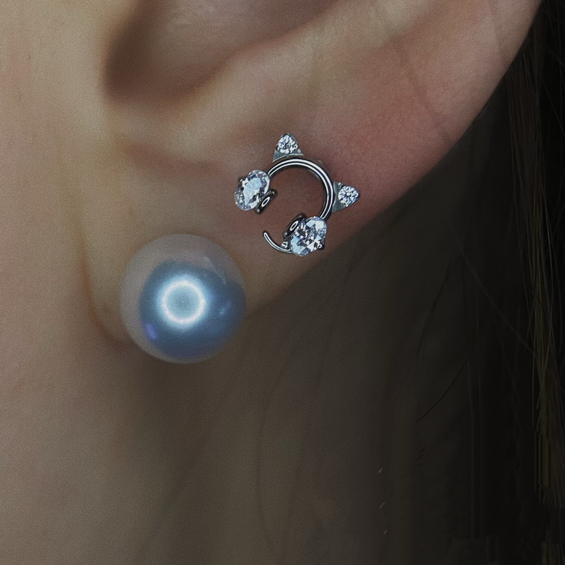 电竞耳机小猫耳钛合金耳钉亚文化