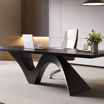 意式轻奢实木小型老板桌办公电脑桌现代简约高端商务书桌独立单人