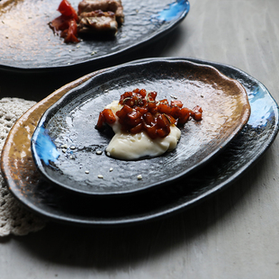 潮皿杂货日式复古椭圆形盘子菜盘冷盘餐厅家用盘浅盘小吃糕点心盘