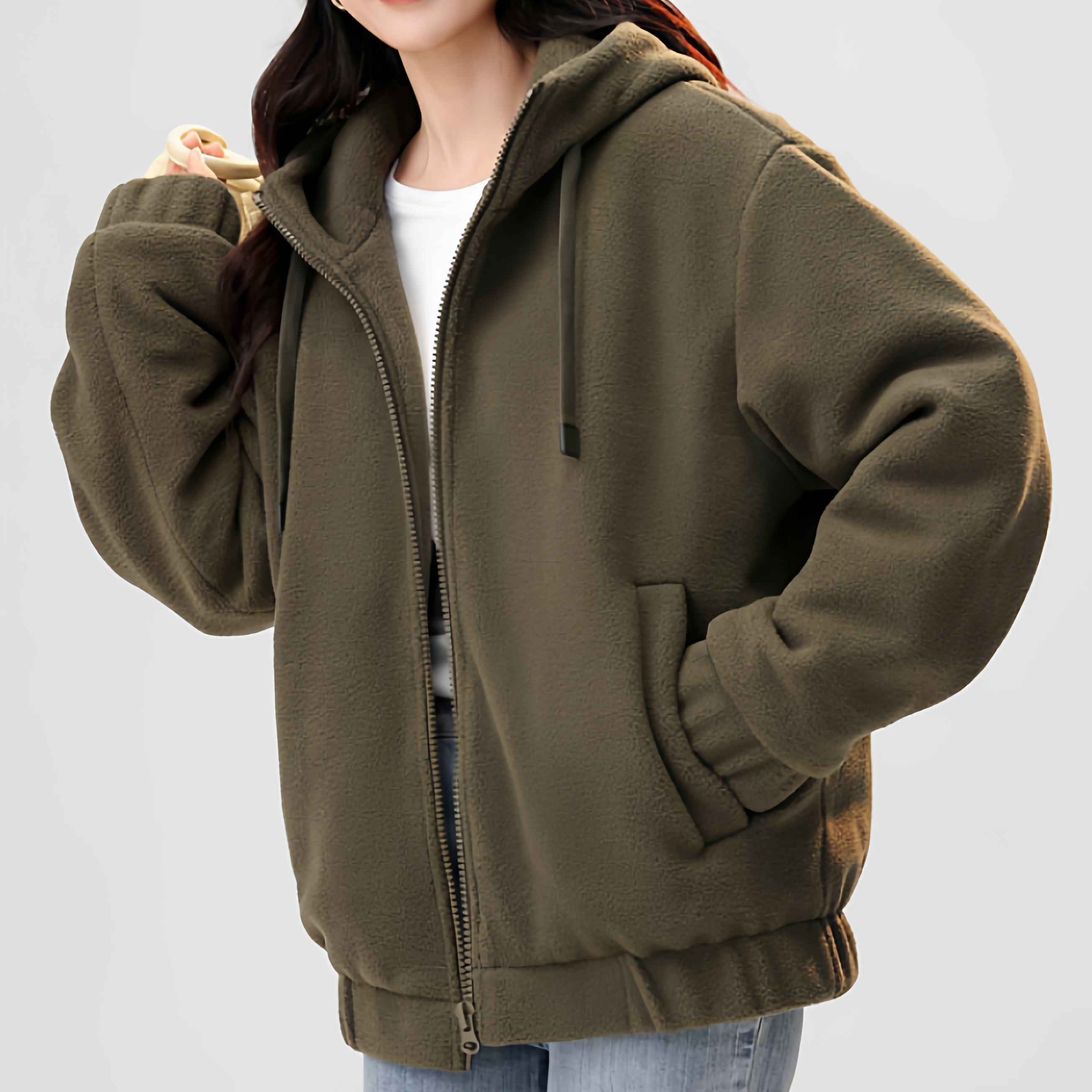 2025年冬季新款女士鹅绒羽绒服男士连帽加厚保暖摇粒绒外套情侣款