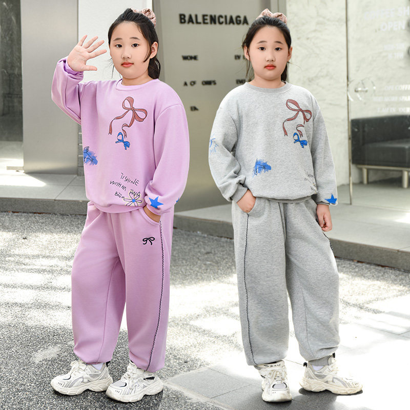 胖女童运动套装春秋款2026新款洋气中大童加肥加大宽松卫衣两件套