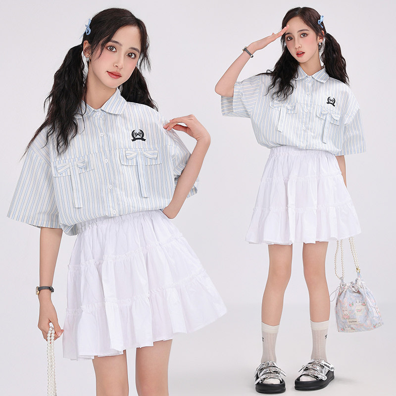 胖女童短袖衬衫加肥加大夏季薄款