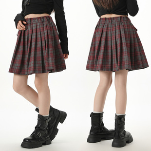 胖女童半身裙加肥大码格子短裙秋冬洋气中大童8-15岁学院风百褶裙